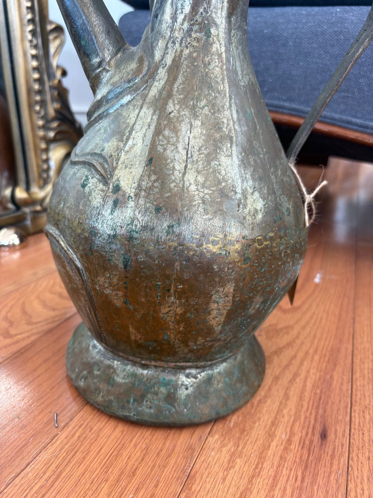 Antique Persian Copper Aftaba Ewer, 19th Century — Verdigris Patina - Loom Vintage