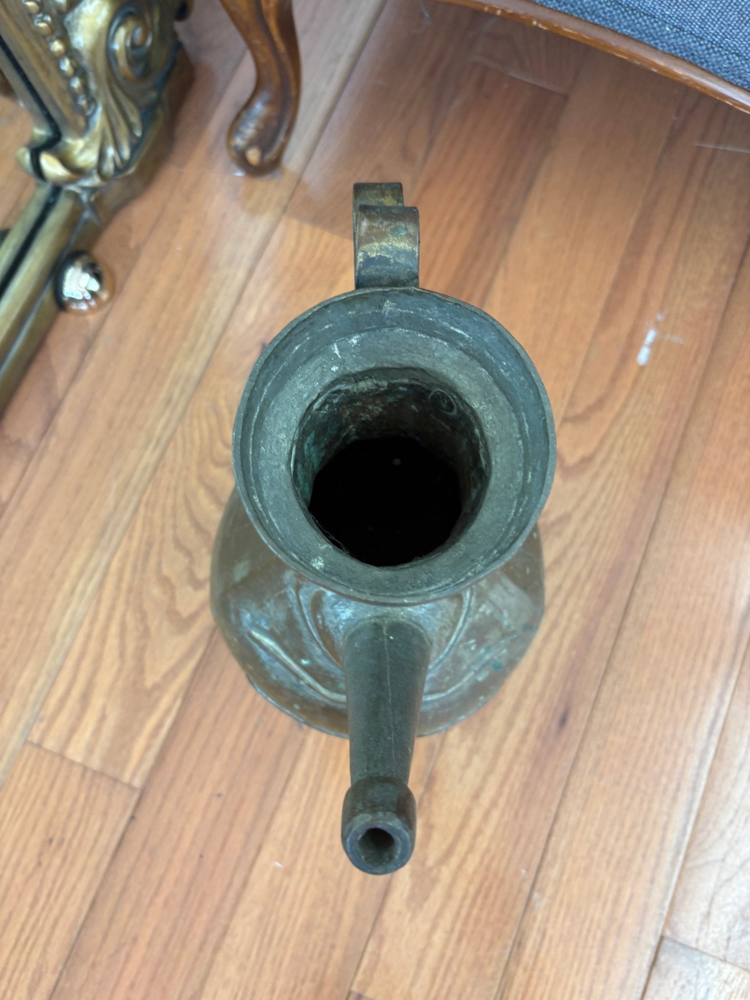 Antique Persian Copper Aftaba Ewer, 19th Century — Verdigris Patina - Loom Vintage
