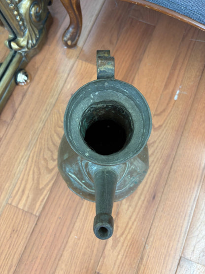 Antique Persian Copper Aftaba Ewer, 19th Century — Verdigris Patina - Loom Vintage