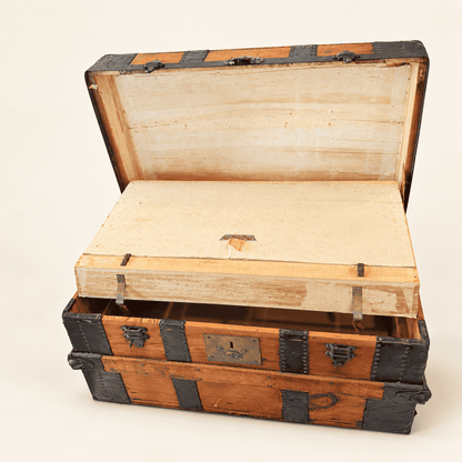 Antique Victorian Dome Top Steamer Trunk with Lithograph Lid, photo 9 of 15