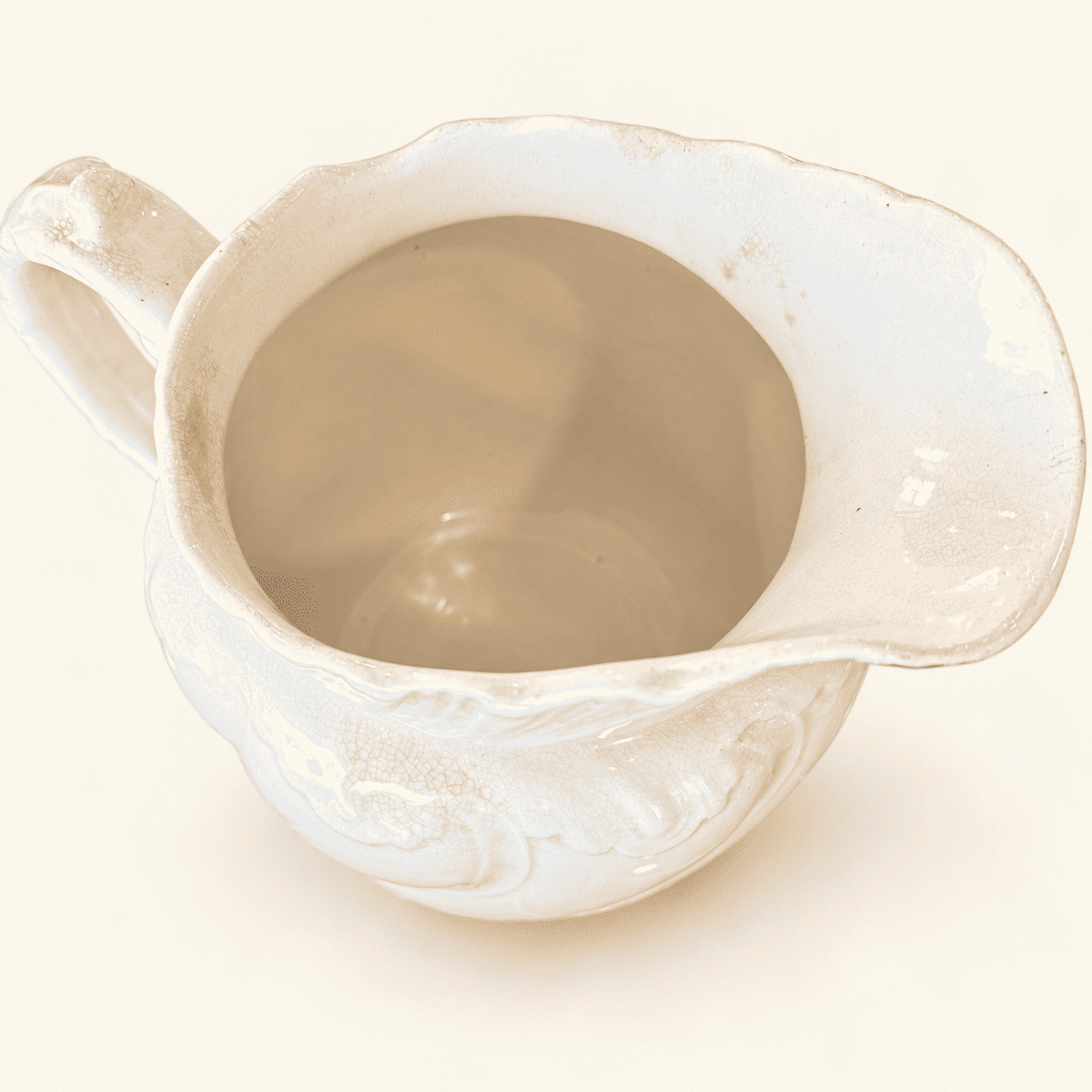 Antique white ironstone pitcher with swirl body and fan spout, photo 4 of 7