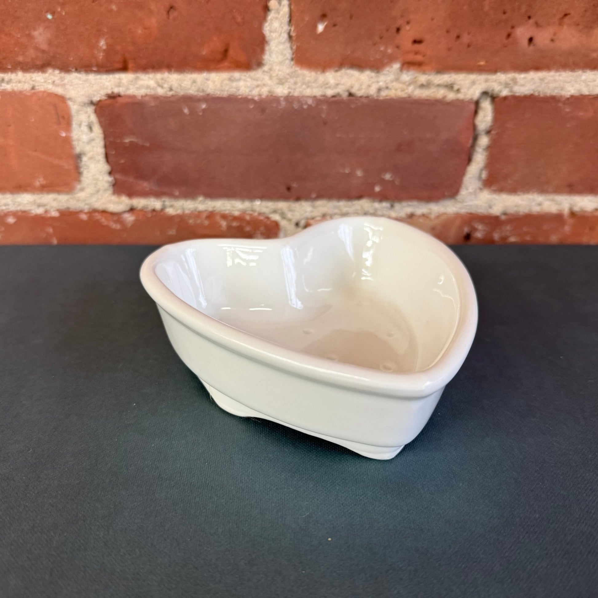 Apilco France White Heart - Shaped Porcelain Soap Dish or Trinket Tray - Loom Vintage