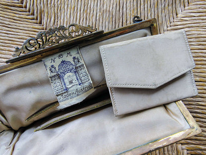 Austrian Needlepoint Evening Bag — Floral on Navy, Gold Filigree Frame, Chain Handle, c. 1930s - Loom Vintage