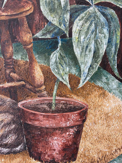 B. Nerreau Oil Painting – Sleeping Tabby Windsor Chair & Houseplant 30″ × 24″ Canvas - Loom Vintage
