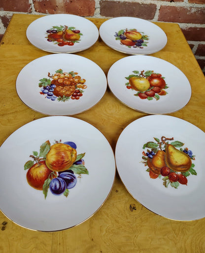 Bareuther Waldsassen Bavaria Fruit Plates, Set of 6 — Gold Rim, Assorted Fruit Designs, 7.5–8" - Loom Vintage