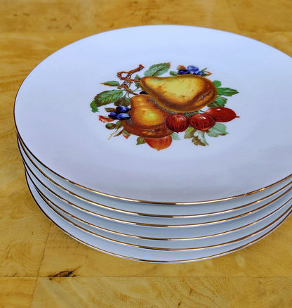 Bareuther Waldsassen Bavaria Fruit Plates, Set of 6 — Gold Rim, Assorted Fruit Designs, 7.5–8" - Loom Vintage