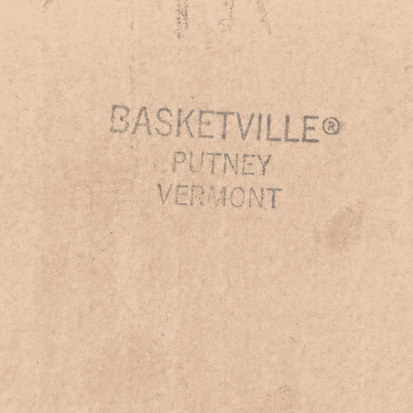 Close-up of the "Basketville Putney Vermont" maker's stamp