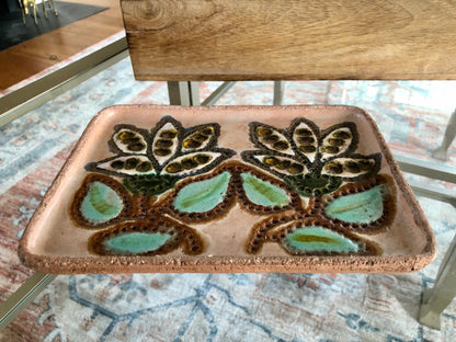 "Berta" Signed Handmade Ceramic Plate — Floral Folk Art, MCM, 8.75" - Loom Vintage