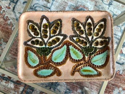 "Berta" Signed Handmade Ceramic Plate — Floral Folk Art, MCM, 8.75" - Loom Vintage
