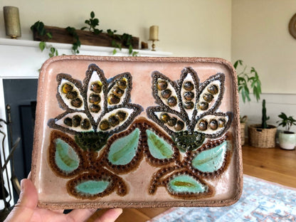 "Berta" Signed Handmade Ceramic Plate — Floral Folk Art, MCM, 8.75" - Loom Vintage