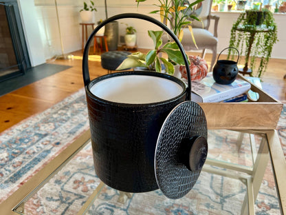 Black Faux Reptile Insulated Ice Bucket with Wood Handle and Lid — 7.75"W x 8"H - Loom Vintage