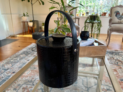 Black Faux Reptile Insulated Ice Bucket with Wood Handle and Lid — 7.75"W x 8"H - Loom Vintage