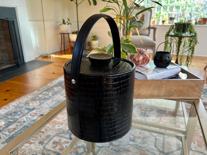 Black Faux Reptile Insulated Ice Bucket with Wood Handle and Lid — 7.75"W x 8"H - Loom Vintage