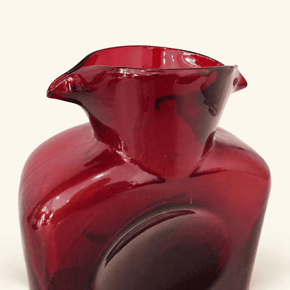 Double spout detail on the Blenko 384 ruby water bottle