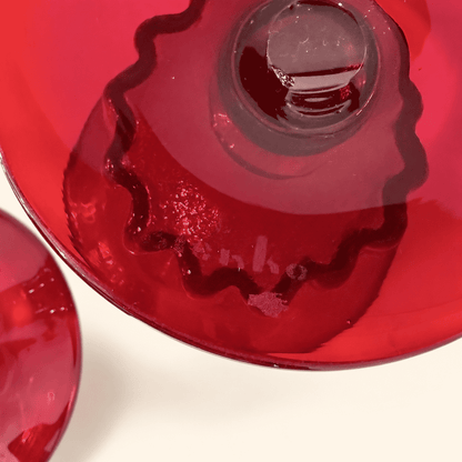 Sandblasted Blenko signature on the underside of the compote foot
