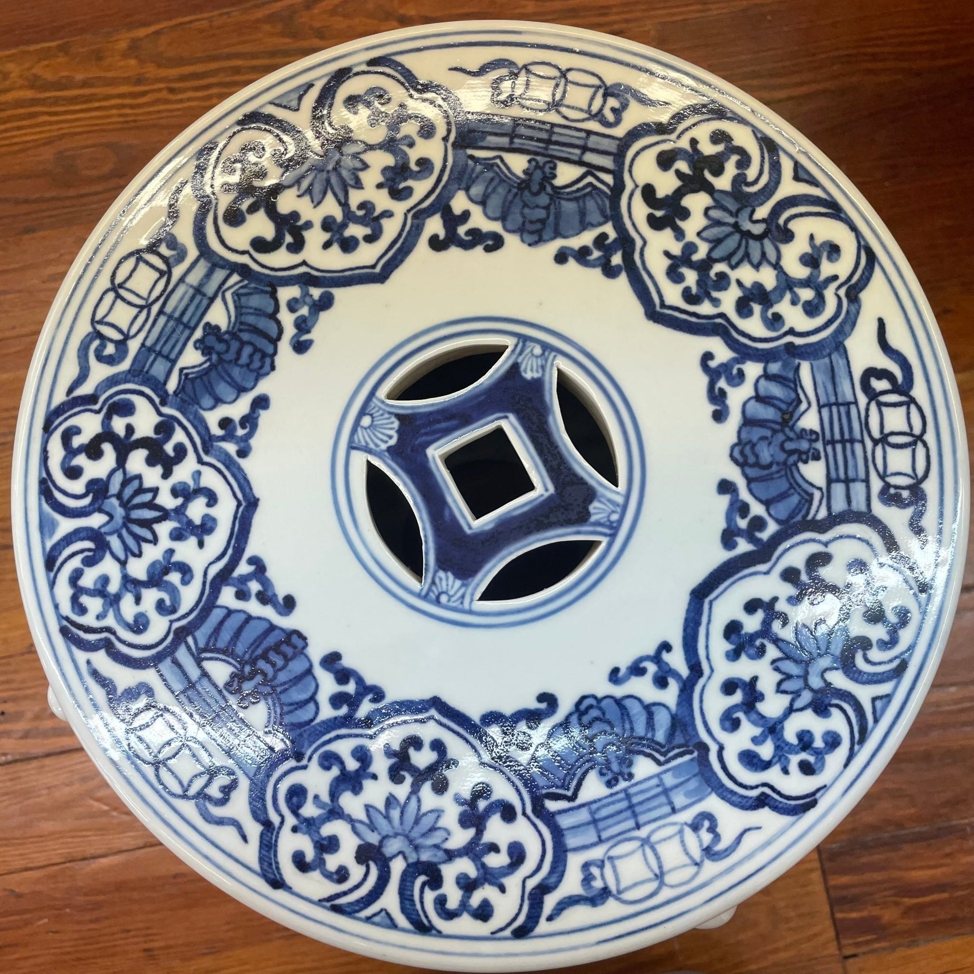 Blue and White Chinese Porcelain Garden Stool with Phoenix Design - Loom Vintage
