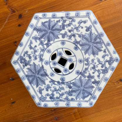 Blue and White Hexagonal Porcelain Garden Stool – Chinese Style Accent - Loom Vintage