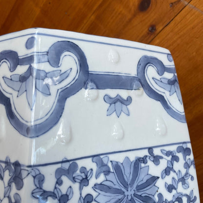 Blue and White Hexagonal Porcelain Garden Stool – Chinese Style Accent - Loom Vintage
