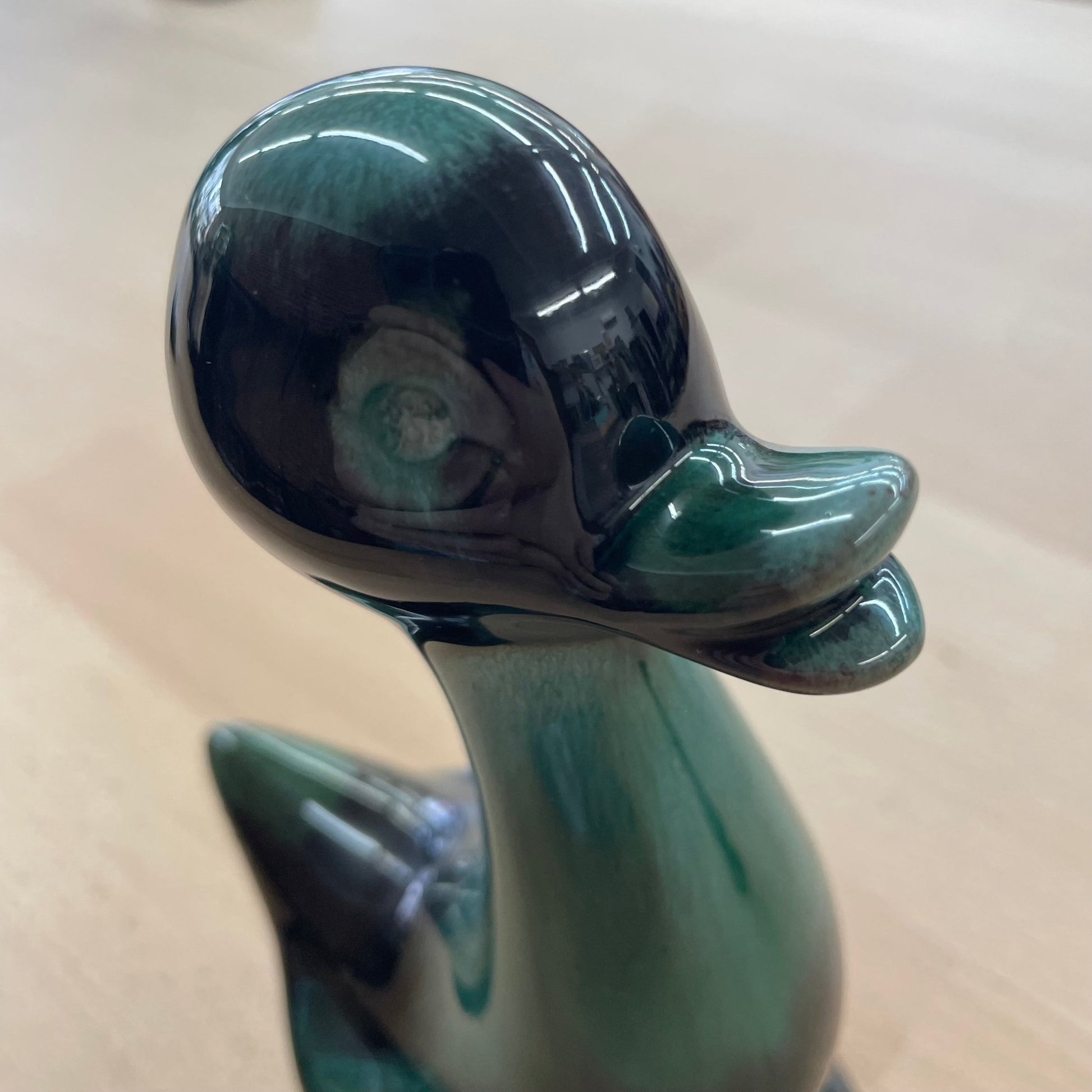 Blue Mountain Pottery Duck Figurine Pair – Teal & Black Glazed Ceramic (1970s) - Loom Vintage