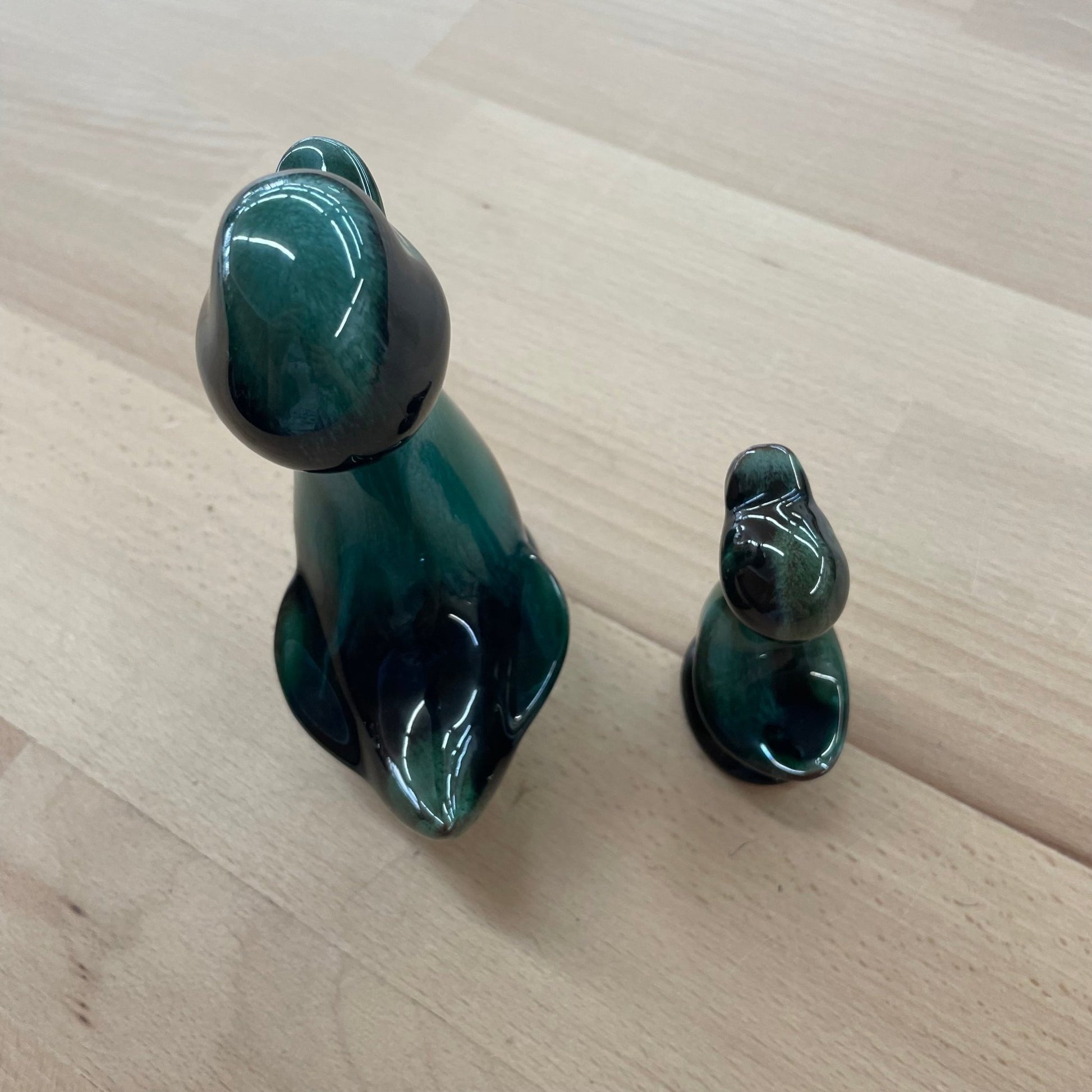 Blue Mountain Pottery Duck Figurine Pair – Teal & Black Glazed Ceramic (1970s) - Loom Vintage
