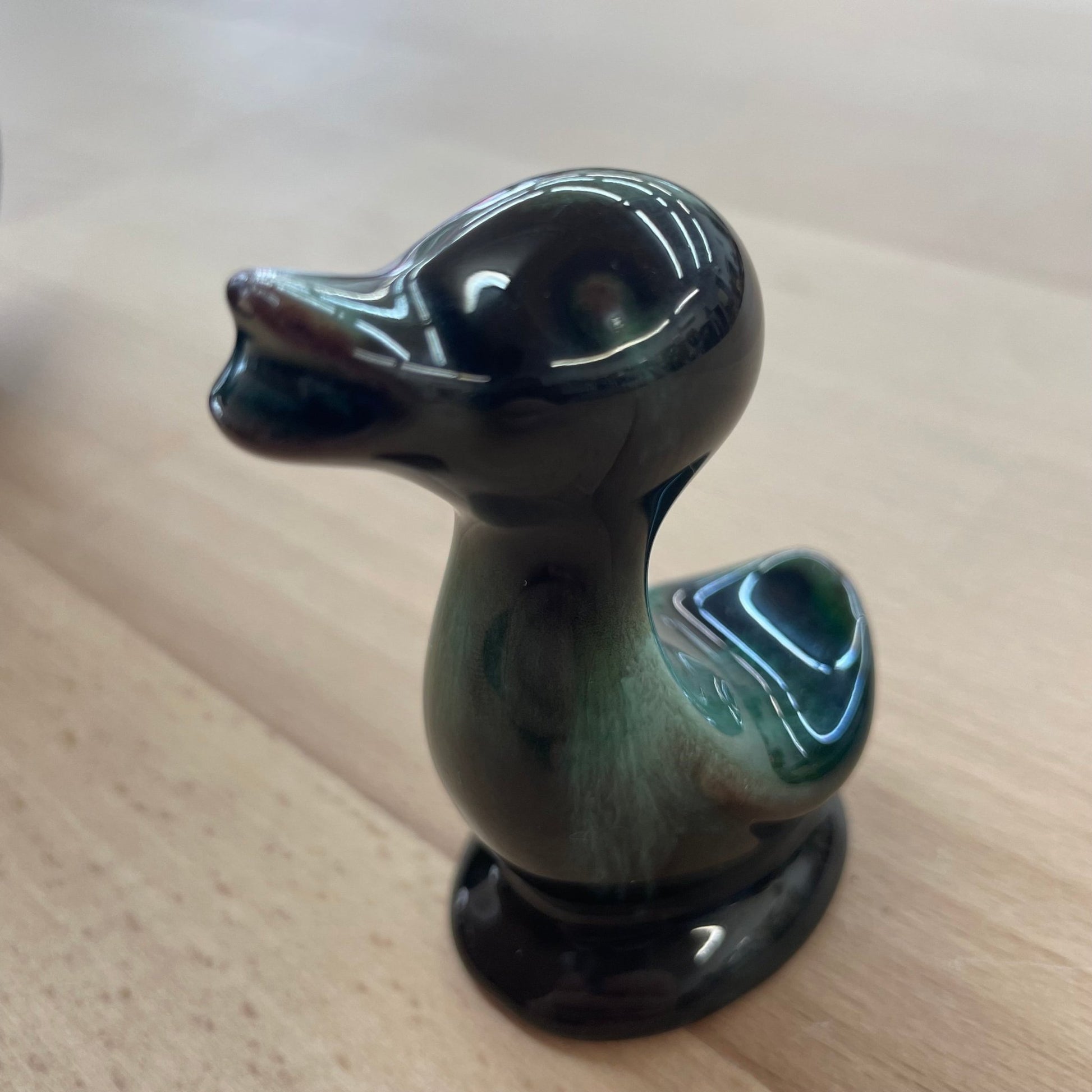 Blue Mountain Pottery Duck Figurine Pair – Teal & Black Glazed Ceramic (1970s) - Loom Vintage