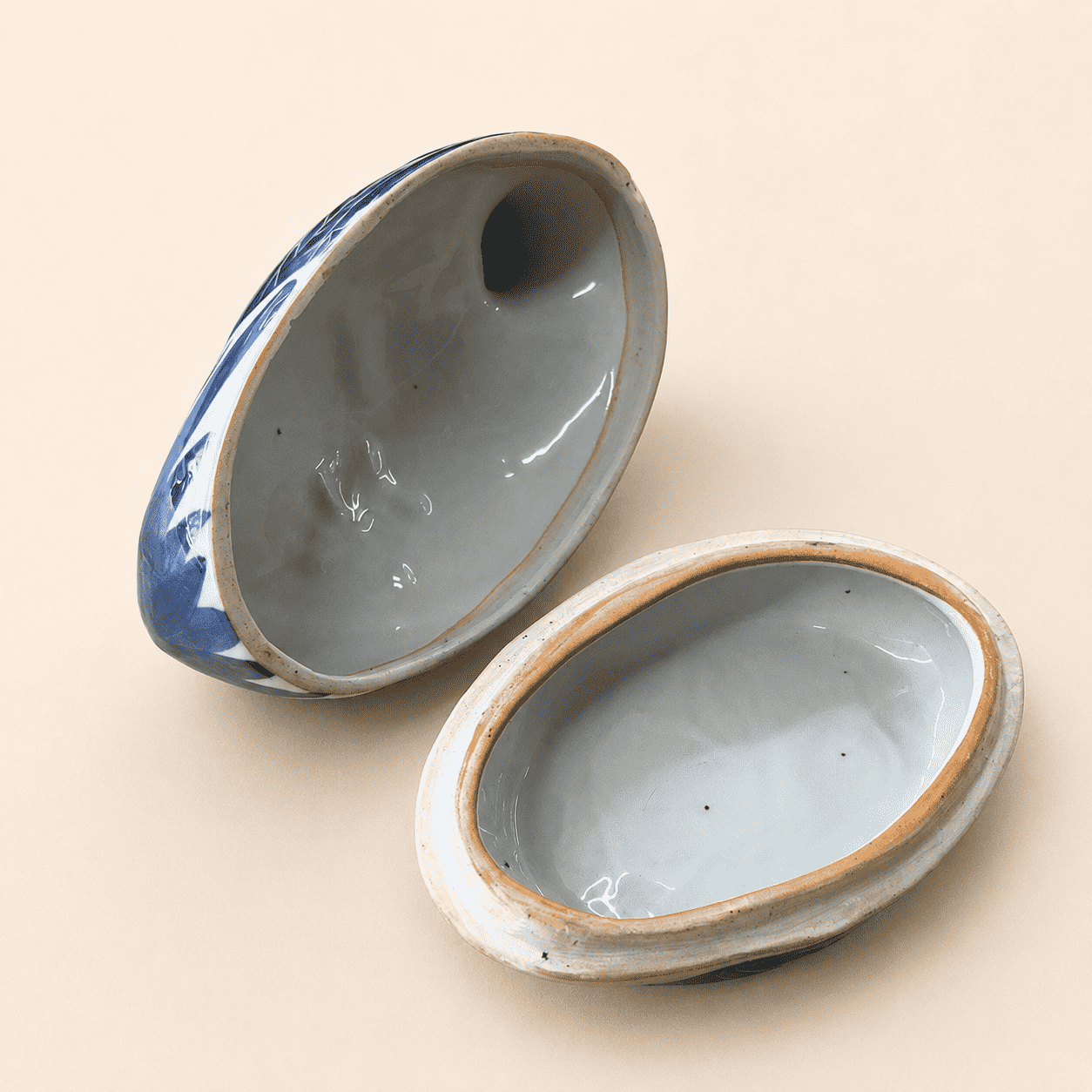 Blue and White Hand Painted Duck Box, Lidded Ceramic