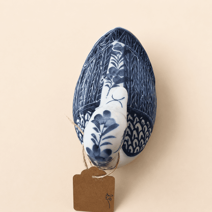 Blue and White Hand Painted Duck Box, Lidded Ceramic