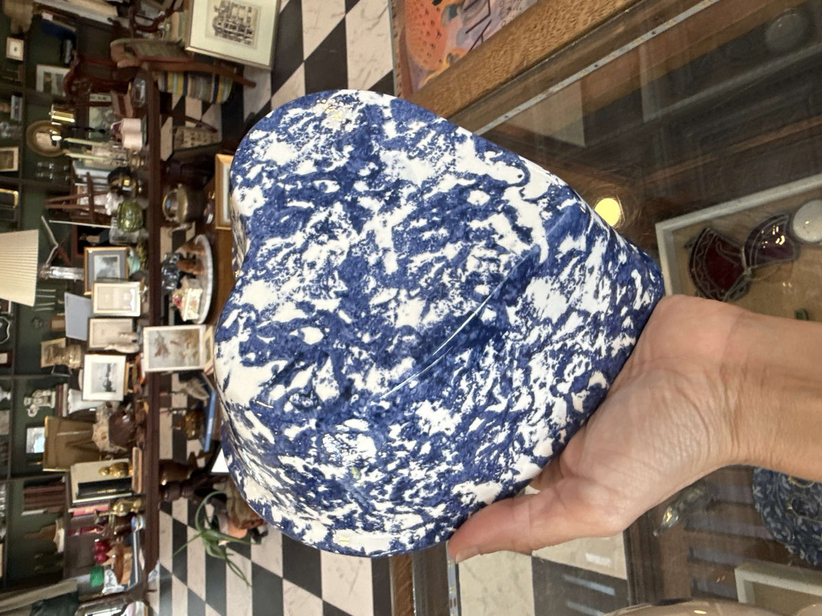 Farmhouse blue and white spongeware heart bowl