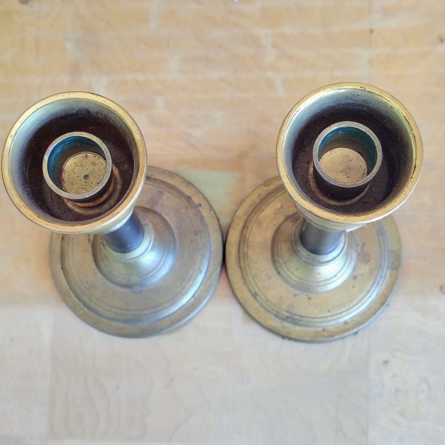 Brass and Black Candlestick Holders, Pair — Solid Brass, Made in India, 10"H - Loom Vintage