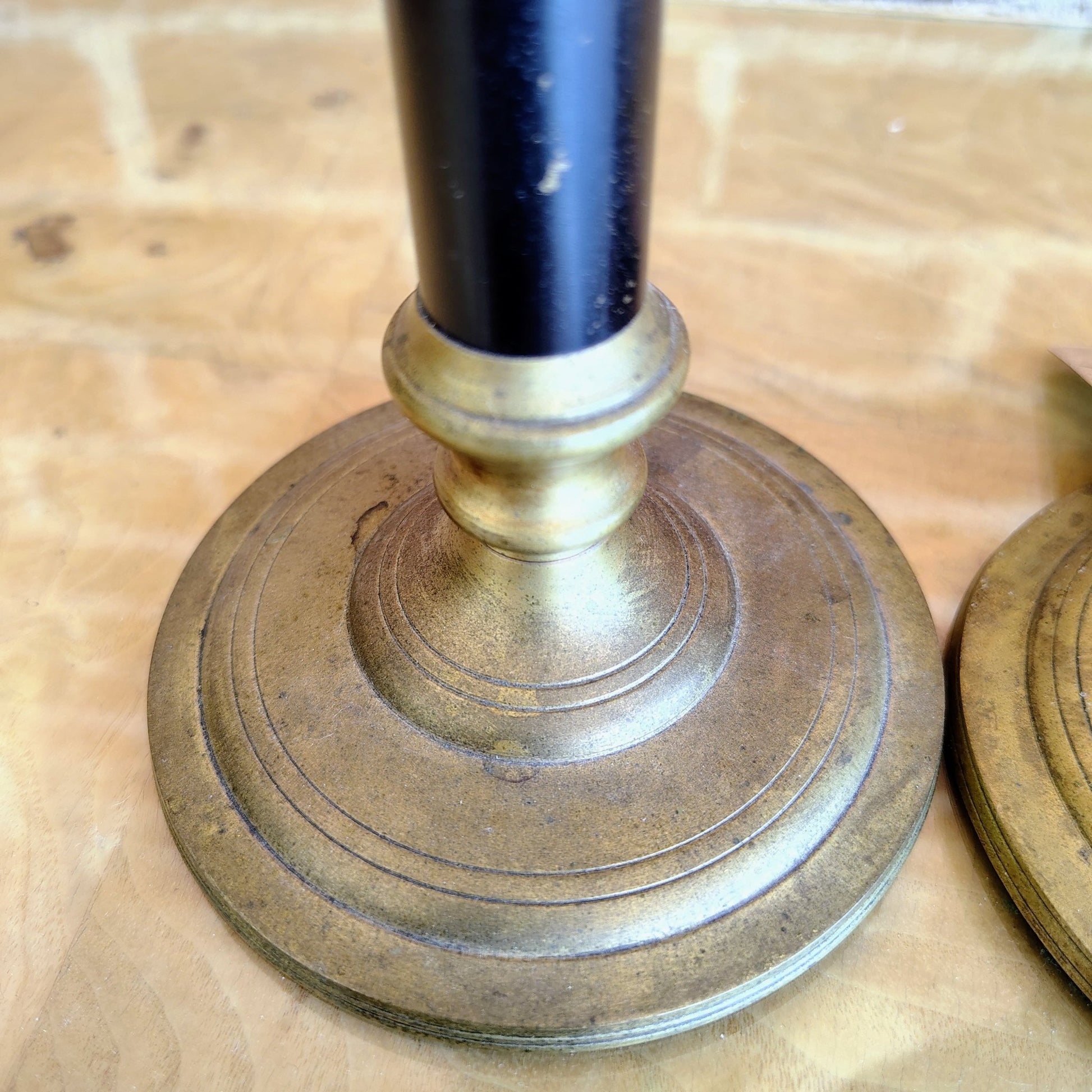 Brass and Black Candlestick Holders, Pair — Solid Brass, Made in India, 10"H - Loom Vintage