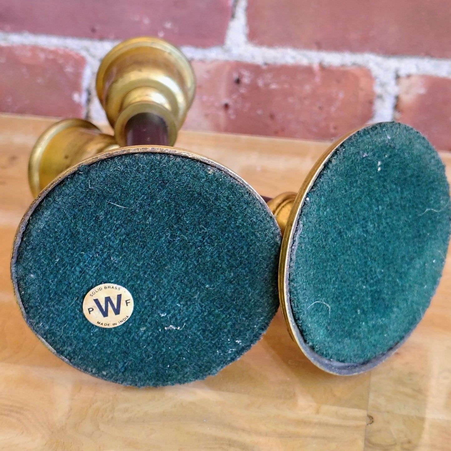 Brass and Black Candlestick Holders, Pair — Solid Brass, Made in India, 10"H - Loom Vintage
