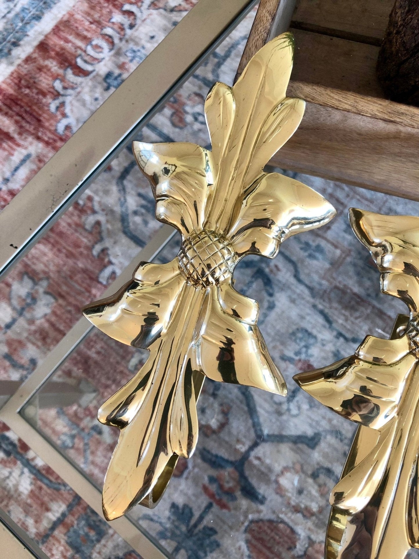 Brass Curtain Tiebacks, Pair — Ornate Versailles Style, 9.5", Made in India - Loom Vintage