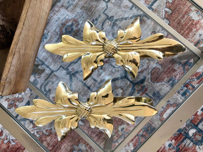 Brass Curtain Tiebacks, Pair — Ornate Versailles Style, 9.5", Made in India - Loom Vintage