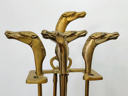 Brass Horse - Head Fireplace Tool Set & Stand, Custom Decor Inc. (1980) - Loom Vintage