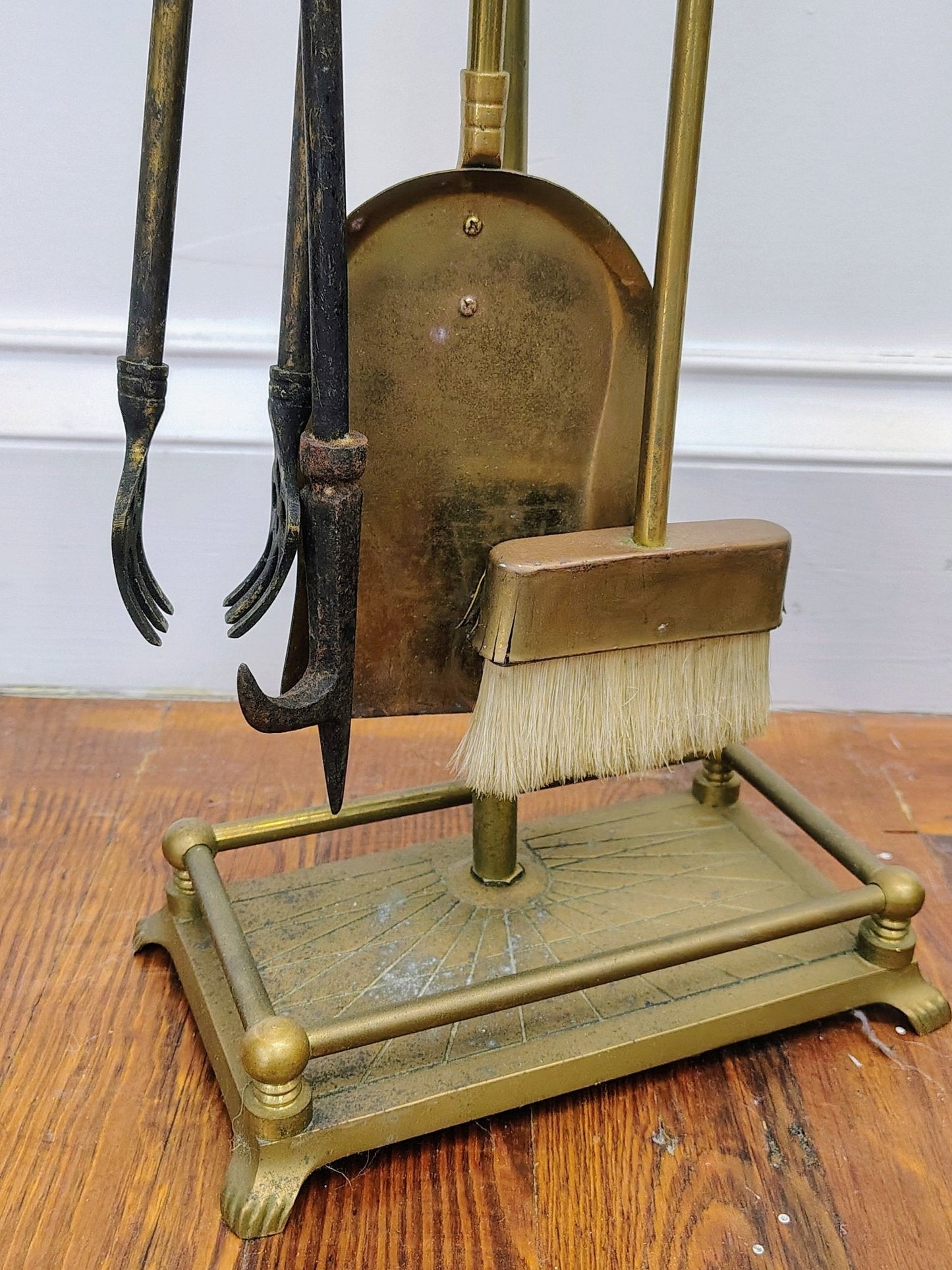 Brass Horse - Head Fireplace Tool Set & Stand, Custom Decor Inc. (1980) - Loom Vintage