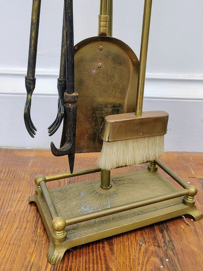 Brass Horse - Head Fireplace Tool Set & Stand, Custom Decor Inc. (1980) - Loom Vintage
