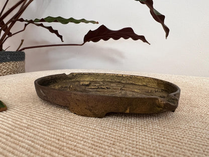 Brass Novelty Ashtray — Two - Sided Risqué Scene, Cast Brass, Portugal, 5" x 3.5" - Loom Vintage