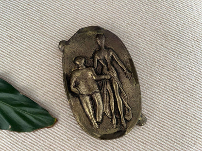 Brass Novelty Ashtray — Two - Sided Risqué Scene, Cast Brass, Portugal, 5" x 3.5" - Loom Vintage