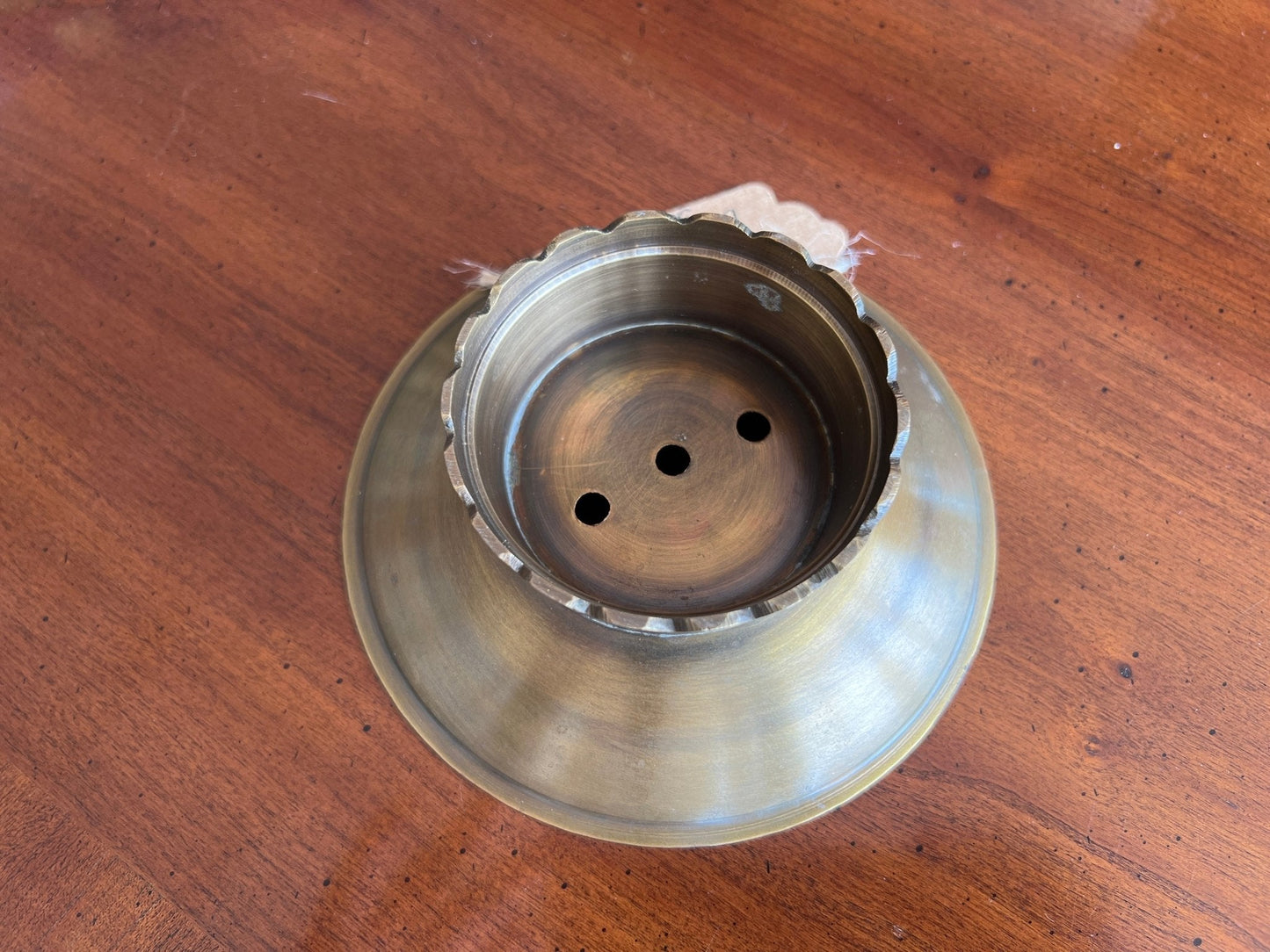 Brass Pedestal Soap Dish — Scalloped Base, Drain Holes, 5" diameter, c. 1970s - Loom Vintage