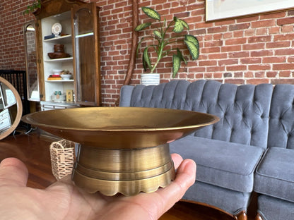Brass Pedestal Soap Dish — Scalloped Base, Drain Holes, 5" diameter, c. 1970s - Loom Vintage