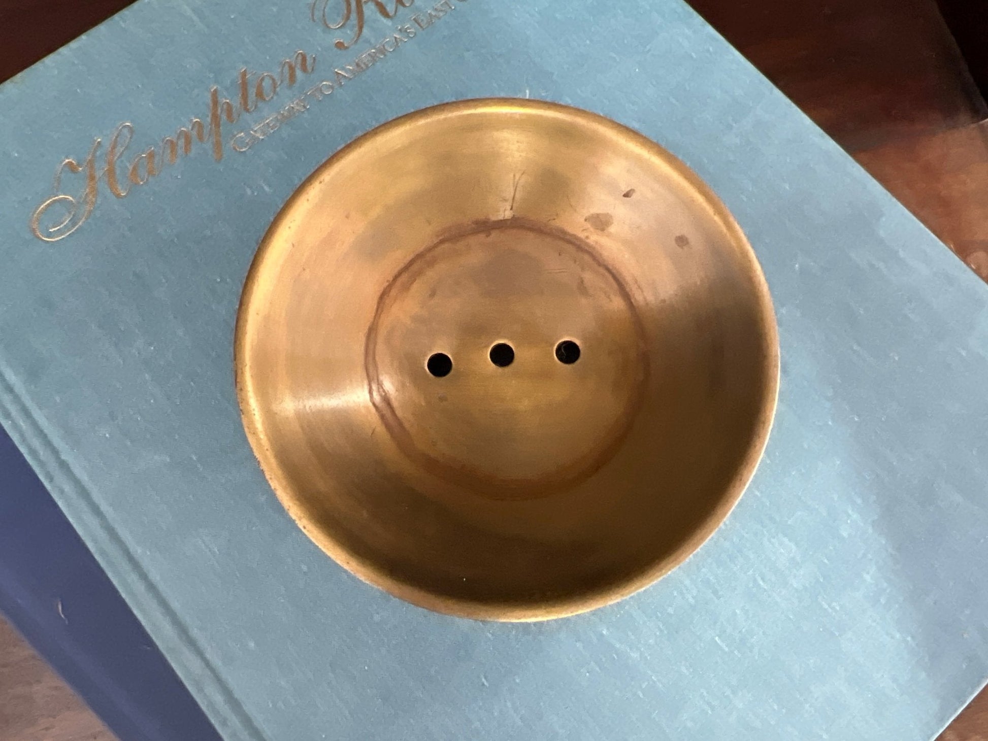 Brass Pedestal Soap Dish — Scalloped Base, Drain Holes, 5" diameter, c. 1970s - Loom Vintage