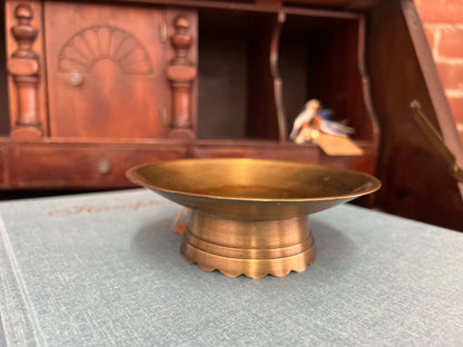 Brass Pedestal Soap Dish — Scalloped Base, Drain Holes, 5" diameter, c. 1970s - Loom Vintage