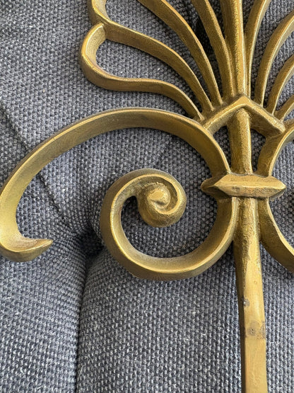 Brass Shell & Fleur - de - Lis Wall Sconces, Pair — Hollywood Regency, c. 1970s–80s, 13" - Loom Vintage