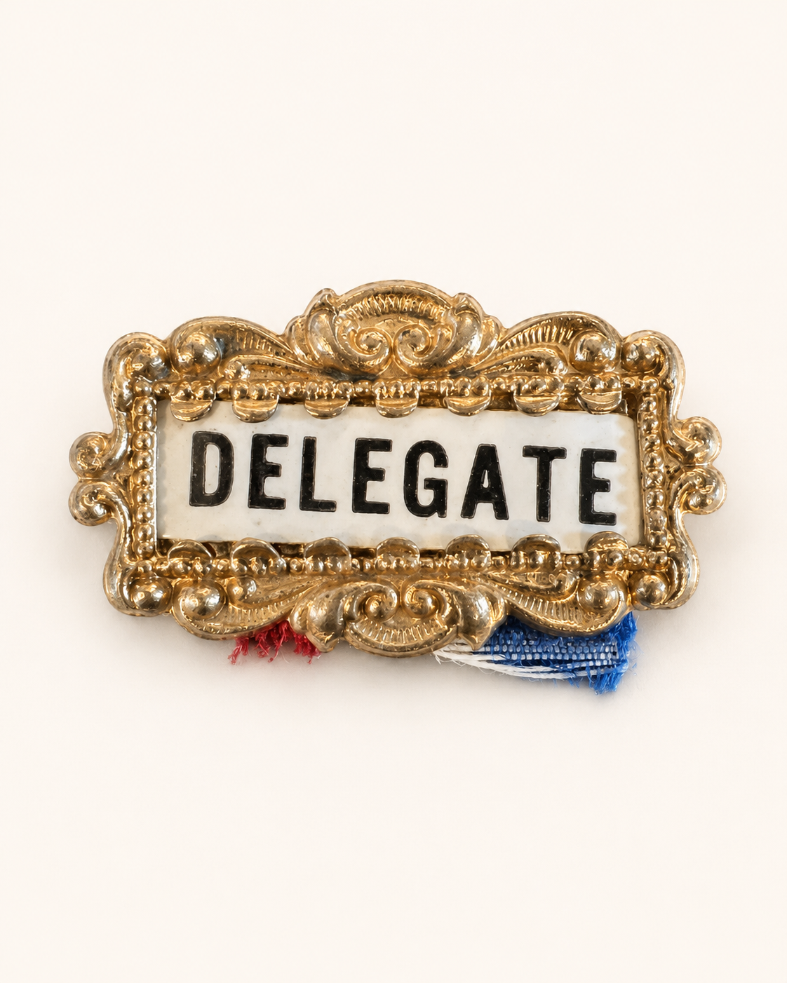 Bricklayers union delegate badge with ornate gilt frame and DELEGATE panel