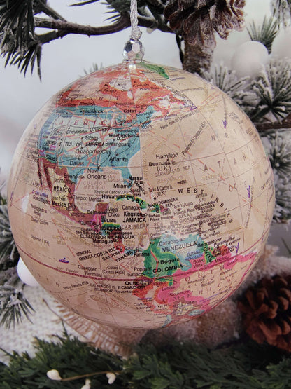 Joy to the World Paper Mâché Globe Christmas Ornament – Vintage Map Design – photo 5 of 6