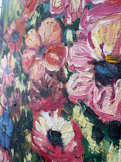 Calder Signed Floral & Fruit Still-Life Oil on Canvas — Fauvist Impasto, 16" × 12", c. 1960s–70s - Loom Vintage