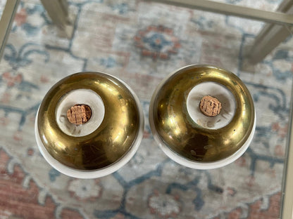 Ceramic and Brass Salt and Pepper Shakers, Pair — Teardrop Form, Cream and Gold, c. 1950s - Loom Vintage