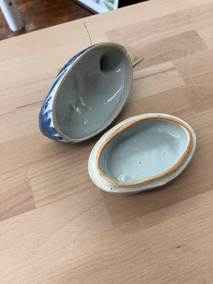 Ceramic Blue and White Duck Trinket Box with Lid – Vintage Decorative Dish - Loom Vintage