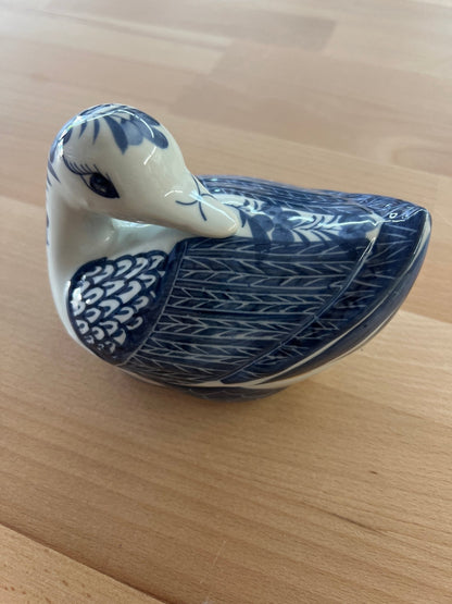 Ceramic Blue and White Duck Trinket Box with Lid – Vintage Decorative Dish - Loom Vintage