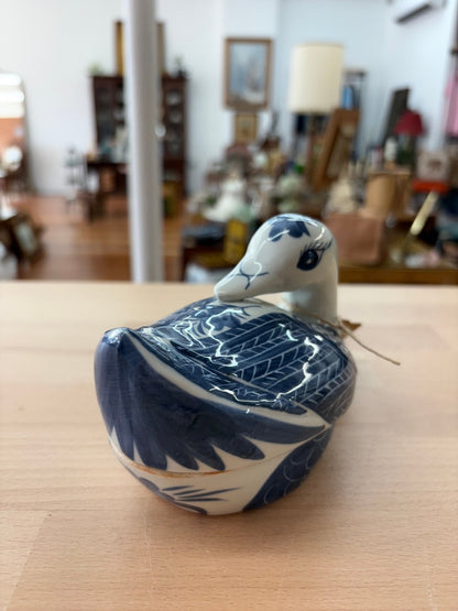 Ceramic Blue and White Duck Trinket Box with Lid – Vintage Decorative Dish - Loom Vintage